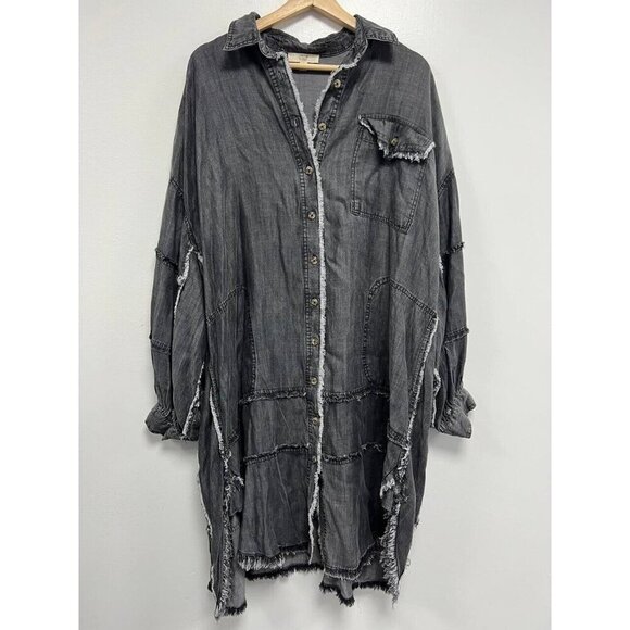 EASEL EXTRA Oversized Shirt Dress-Distressed Unique Statement Sleeves Grey Small - Picture 3 of 13